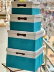 Set of 4 Collapsible Fabric Storage Boxes with Lids - 1
