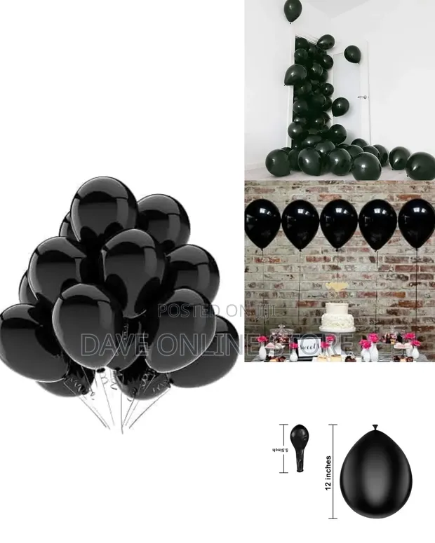 12 Inch Matte Black Balloons (100 Pieces) - 1