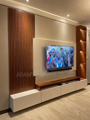 Wall Mounted TV Stand Unit - White & Mahogany