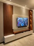 Wall Mounted TV Stand Unit - White & Mahogany - 1