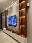 Wall Mounted TV Stand Unit - White & Mahogany - 2