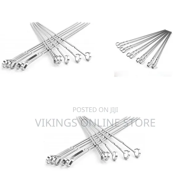 12 PCS Reusable Stainless Steel Flat BBQ Skewers - 1