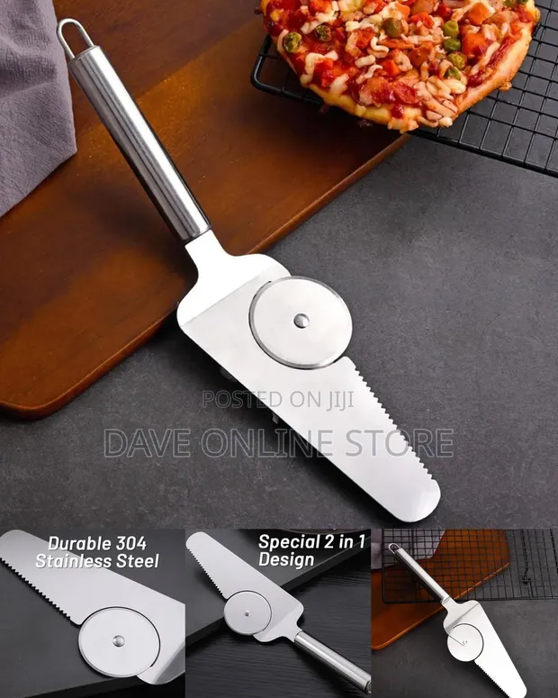 Stainless Steel 2-in-1 Pizza Cutter and Server - 1
