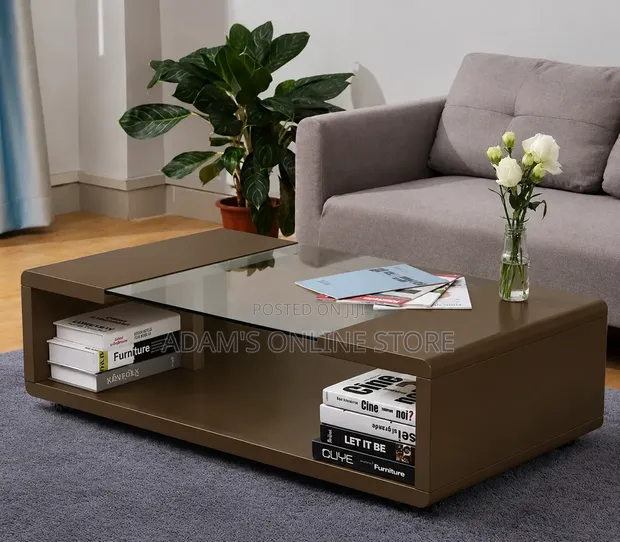 Brown Center Table with Middle Glass - 1