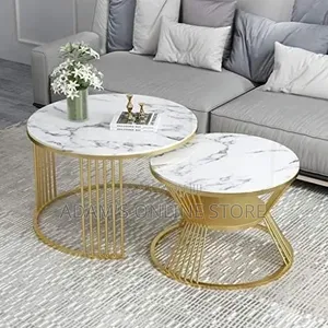 Gold Metal Center Table with Marble Top