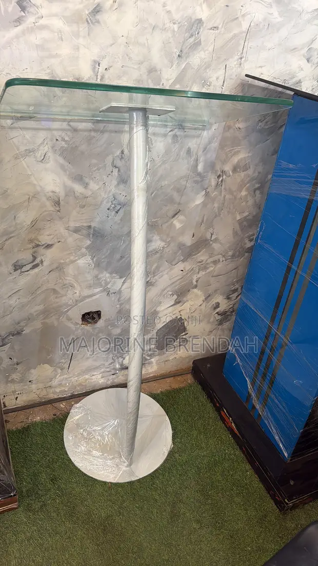 Silver Gray Metallic Stand with Clear Glass Top - 1