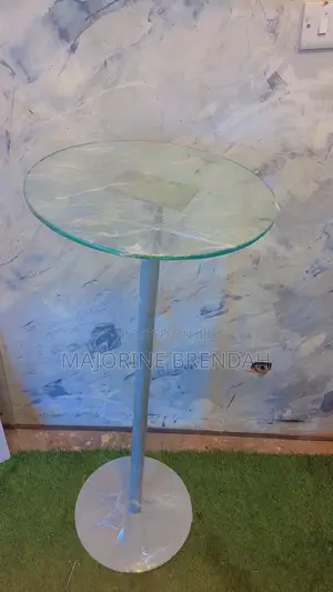 Gray Metallic Stand with Round Glass Top