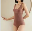 Seamless Brown U-Neck Tummy-Control Shapewear Bodysuit - 1