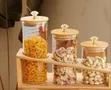 Elegant Three-Piece Diamond-Top Glass Storage Set with Bamboo Stand - 1