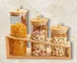 Elegant Three-Piece Diamond-Top Glass Storage Set with Bamboo Stand - 2