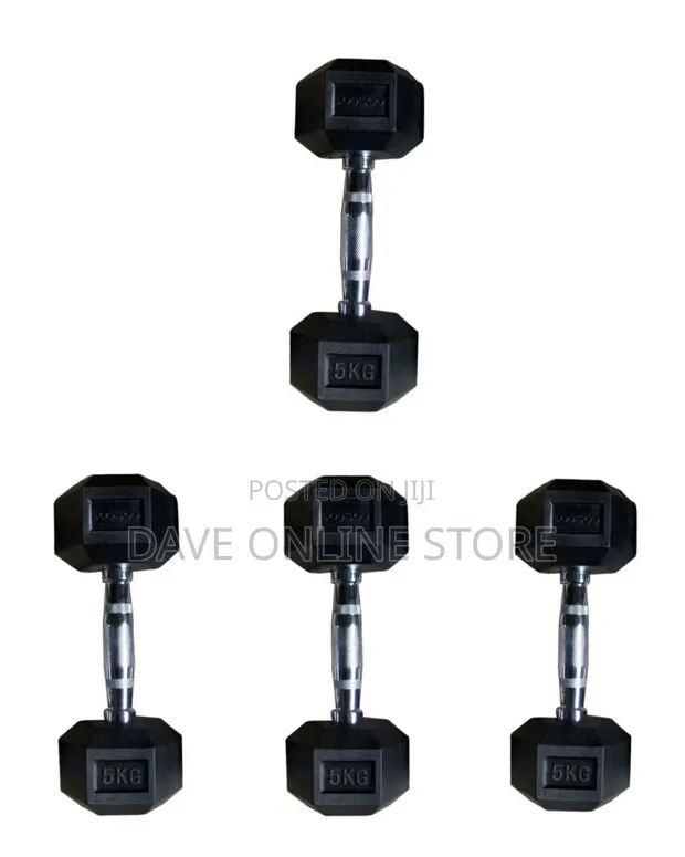 5kg Rubber-Coated Hexagonal Dumbbell - 1