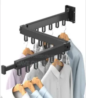 Black Wall-Mounted Tri-Fold Retractable Clothes Drying Rack