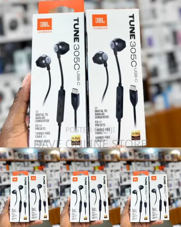 Black JBL Tune 305C USB-C Wired Earphones - 1