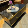 Black and Gold Center Table with Glass Top - 2