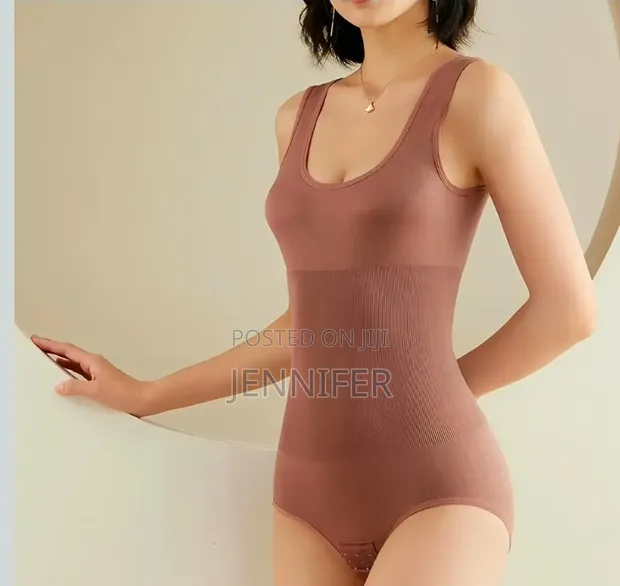 Seamless Brown U-Neck Tummy-Control Shapewear Bodysuit - 1