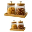 Set of 2 Fluted Glass Storage Jars with Bamboo Tray - 2