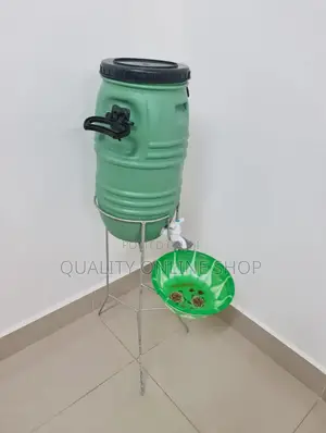 Hand Wash Plastic Water Tank with Tap, Basin & Stand