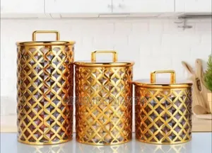 Set of 3 Decorative Glass Storage Jars
