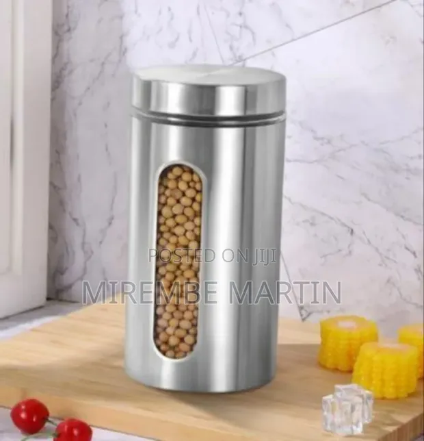Stainless Steel Kitchen Canister Set with Viewing Window - 1