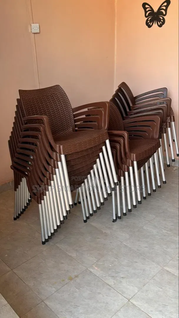 Brand New Stackable Plastic Dining Chairs with Armrests - 1