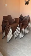 Brand New Stackable Plastic Dining Chairs with Armrests - 1