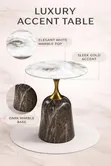 Luxury Round Side Table - White Marble & Gold - 2