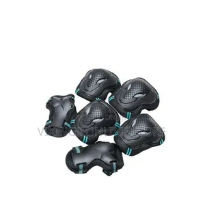 6-Piece Sports Protective Gear Set - Black Pads with Blue Trim