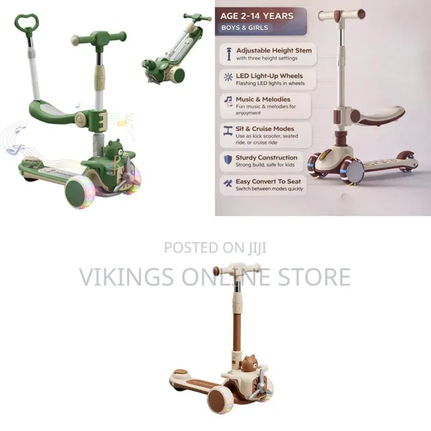 3-Wheel Kids' Kick Scooter with Convertible Seat - 1