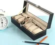 Men's and Women's Leatherette Watch Organizer - Black/Grey - 2