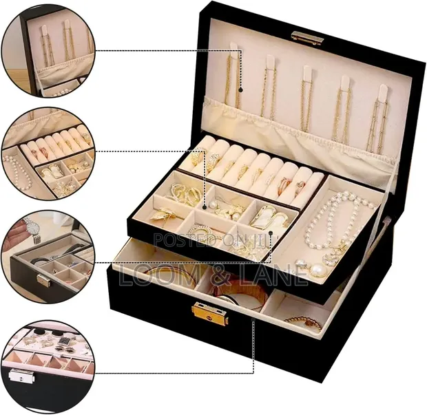 PU Leather 2-Layer Jewelry Box Organizer - 1