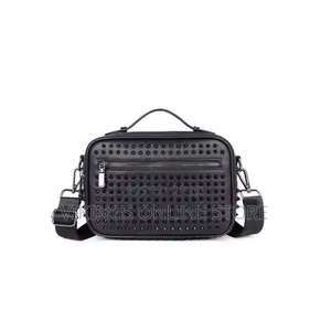 Black Faux-Leather Biker Crossbody Bag with Studs