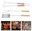 3-Piece Stainless Steel Barbecue Tool Set with Wooden Handles - 1
