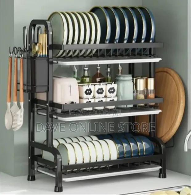 3-Tier Metal Dish Drying Rack - Black - 1