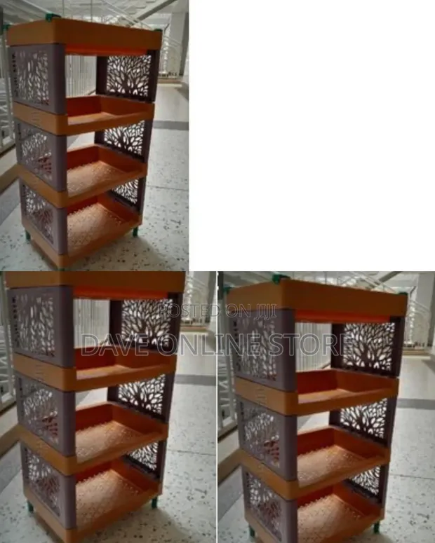 Multi-Tier Modular Plastic Storage Rack with Decorative Tree - 1