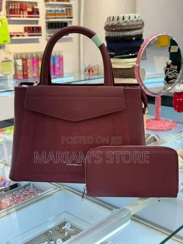 Burgundy Chrisbella Two-Tone Tote Bag and Wallet Set - 1