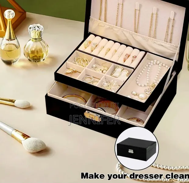 PU Leather 2-Layer Jewelry Box Organizer - Pink - 1