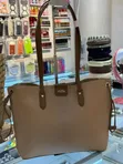 Beige BAGCO Tote Bag with Brown Shoulder Straps - 1