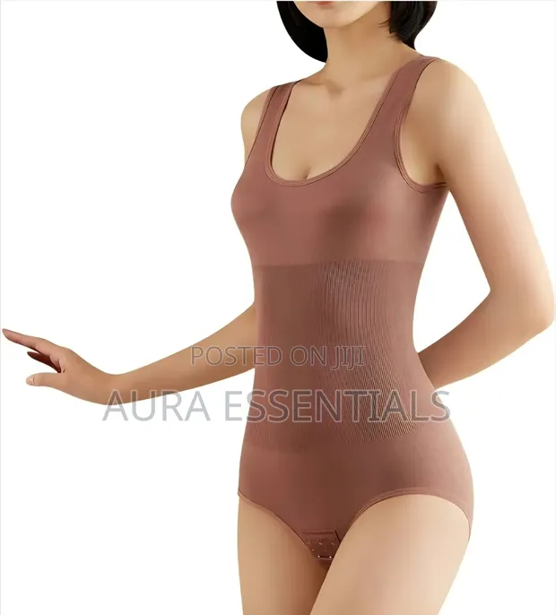 Seamless Brown U-Neck Tummy-Control Shapewear Bodysuit - 1