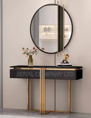 Modern Black and Gold Console Table with Mirror