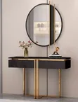 Modern Black and Gold Console Table with Mirror - 1