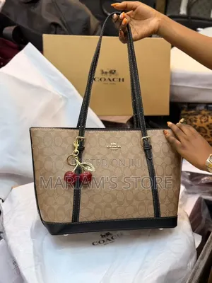 Coach Signature Canvas Tote Bag with Cherry Charm