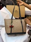 Coach Signature Canvas Tote Bag with Cherry Charm - 2