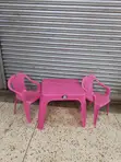 Pink Plastic Kids Table and Chairs - 1