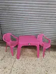 Pink Plastic Kids Table and Chairs - 2