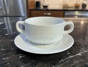 6pcs Ceramic Double-Handled Soup Cup with Saucer