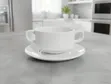 6pcs Ceramic Double-Handled Soup Cup with Saucer - 2