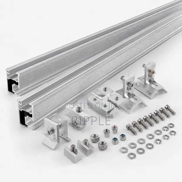 4.9m Aluminium Solar Panel Mounting Rails with Clamps & L Feet - 1