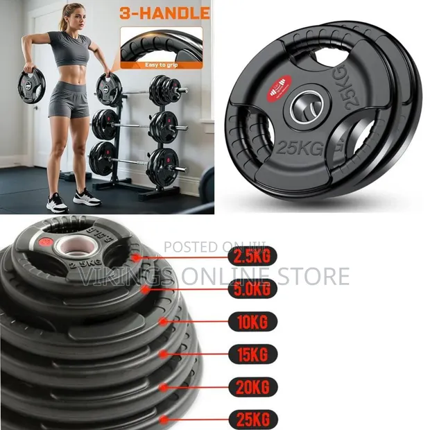 3-Handle Rubber-Coated Grip Weight Plates 25kg - 1