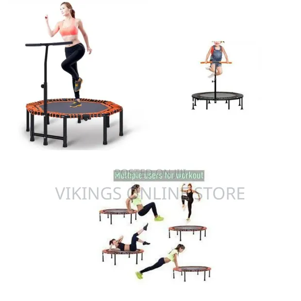 Foldable 45-Inch Fitness Rebounder Trampoline with Adjustable Handle - 1