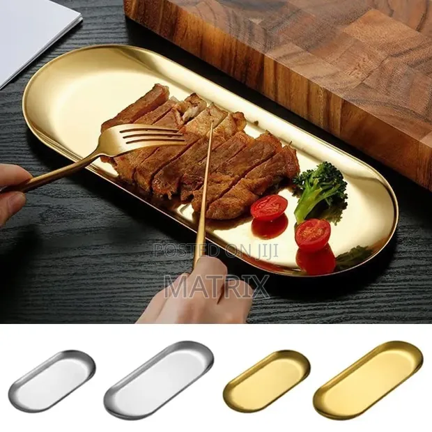 Stainless Steel Gold Serving Tray - 1